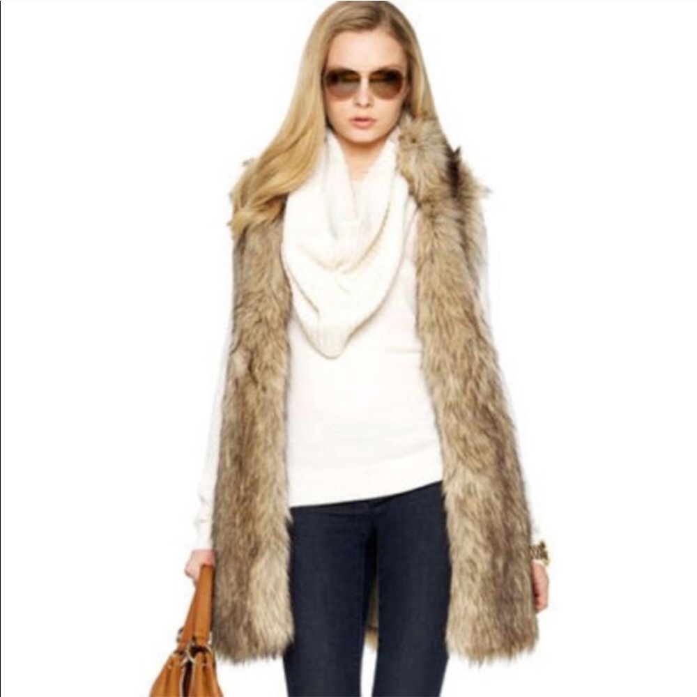 Michael Kors Faux Fur Long Tan Brown Vest